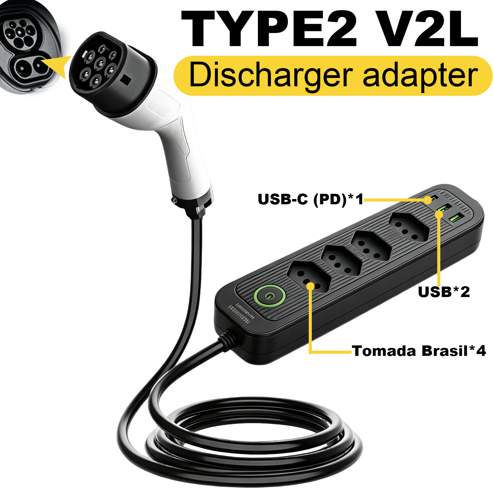 Outdoor Power Solutions - Type2 V2L Discharge Adapter 16A Brazil